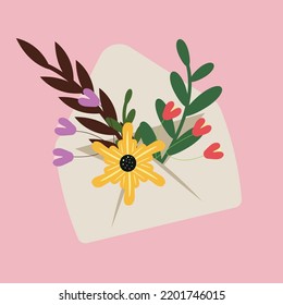 Envelope with flowers and plant