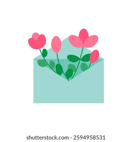 Envelope with flowers. Romantic letter symbol. Floral love message. Vector illustration.