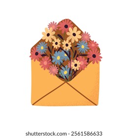 Envelope with flowers, summer, spring, flowers, Vector, For design, Isolated on white background