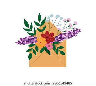 Envelope with flowers. Vector illustration in flat style