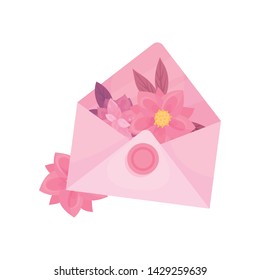 Envelope with flowers. Vector illustration on white background.