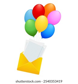 envelope flying on colored balls. Office equipment. Vector illustration