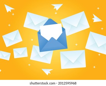 Envelope flying in the sky Flying message concept illustration