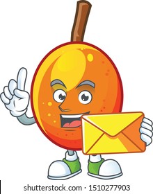 With envelope fresh jocote character mascot in cartoon