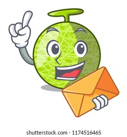 With envelope fresh organic melon in the cartoon