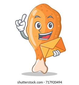 With envelope fried chicken character cartoon vector illustration