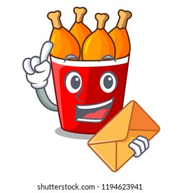 With envelope fried chicken in red bucket cartoon