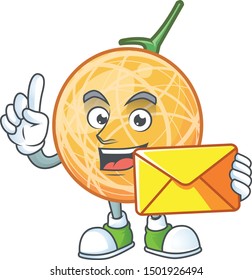 With envelope fruit cantaloupe cartoon character for food