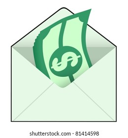 Envelope full of dollar bills