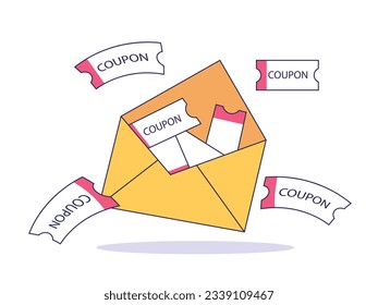 Envelope full of gift cards and coupons illustration