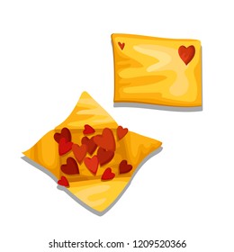 Envelope full of red hearts, ornament for holiday, declaration of love, vector icon for your website. Isolated on white background. Flat style vector cartoon illustration.