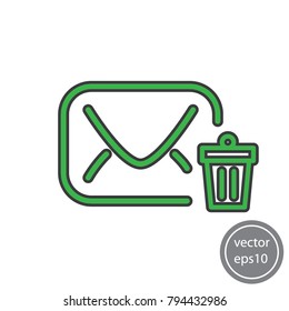 envelope and garbage container icon, sign delete message, vector illustration