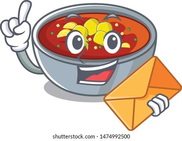 With envelope gazpacho is served to cartoon plate