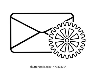 envelope gear cyber security system technology icon. Silhouette isolated and flat design. Vector illustration