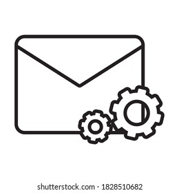 envelope with gear wheels icon over white background, line style, vector illustration