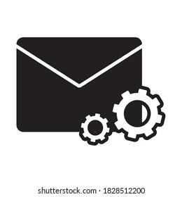 envelope with gear wheels icon over white background, silhouette style, vector illustration