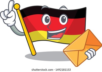 With envelope germany flag flutter on cartoon pole