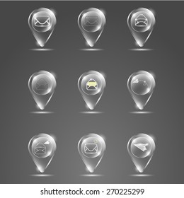 envelope glass buttons on a gray background