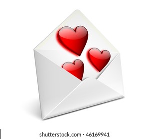 Envelope with glassy red hearts for valentine day - EPS 10 vector icon