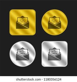 Envelope gold and silver metallic coin logo icon design