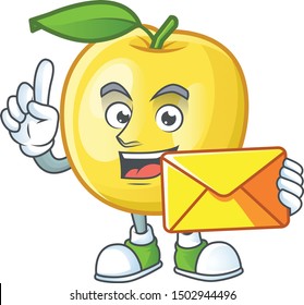 With envelope golden apple fruit cartoon on white background