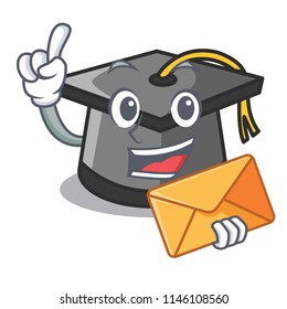 With envelope graduation hat character cartoon