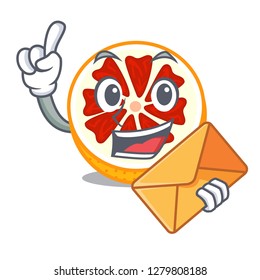 With envelope grapefruit slices on a cartoon plate