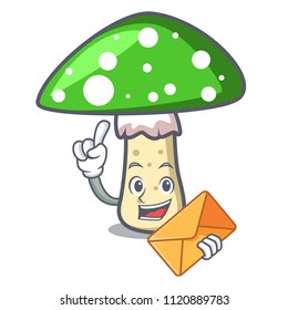 With envelope green amanita mushroom character cartoon