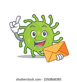 With envelope green bacteria character cartoon