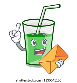 With envelope green smoothie character cartoon vector illustration
