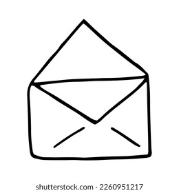 mano de sobre dibujada al estilo doodle. arte de línea simple minimalista. icono monocromo. mensaje, correo.