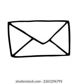 envelope hand drawn in doodle style. simple minimalistic line art. monochrome icon. message, mail.