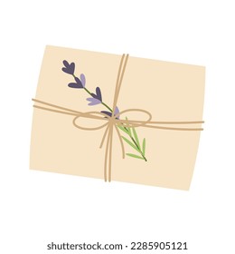 Envelope with hand drawn lavender flowers. Vector illustration. Simple flat style.