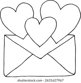 envelope com caracteres de símbolo de amor desenhados à mão