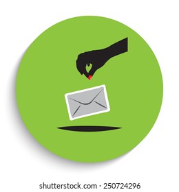 Envelope with hand icon illustration in flat style