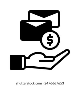 sobre e icono de mano contorno estilo negro. Iconos de negocios y finanzas