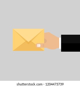 Envelope in hand. Letter. Vector illustration. Flat design for business financial marketing banking advertising web concept cartoon illustration.
