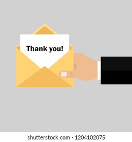 Envelope in hand: Thank you. Vector illustration. Flat design for business financial marketing banking advertising web concept cartoon illustration.