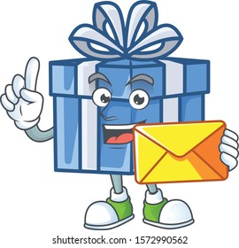 With envelope Happy face blue gift box mascot cartoon style