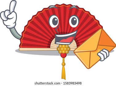 With envelope Happy face chinese folding fan mascot cartoon style