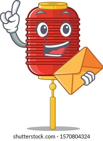 With envelope Happy face chinese lantern mascot cartoon style