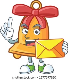 With envelope Happy face christmas bell mascot cartoon style