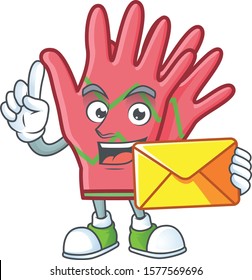With envelope Happy face christmas gloves mascot cartoon style