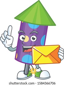 With envelope Happy face dot fireworks rocket mascot cartoon style