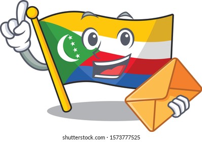With envelope Happy face flag comoros mascot cartoon style
