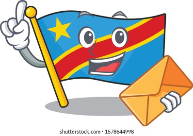 With envelope Happy face flag democratic republic mascot cartoon style