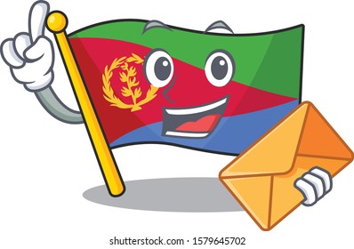 With envelope Happy face flag eritrea mascot cartoon style