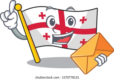 With envelope Happy face flag georgia mascot cartoon style
