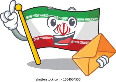 With envelope Happy face flag iran mascot cartoon style