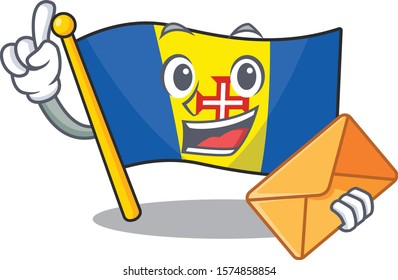 With envelope Happy face flag madeira mascot cartoon style